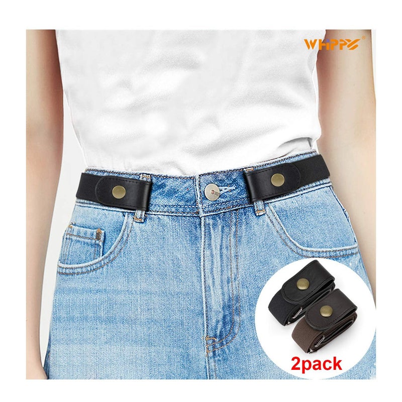 WHIPPY 2 Pack Buckle Free Comfortable Elastic Belt for Women or Men, Buckle-less No Bulge No Hassle Invisible Belts (Black Coffee, Fit Pants Size 22-36 Inches) - Image 2